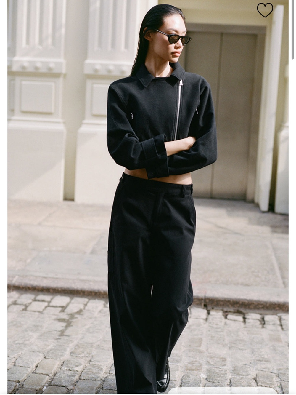 Alo - Cropped Zip-Front Black Wide-Leg Pants